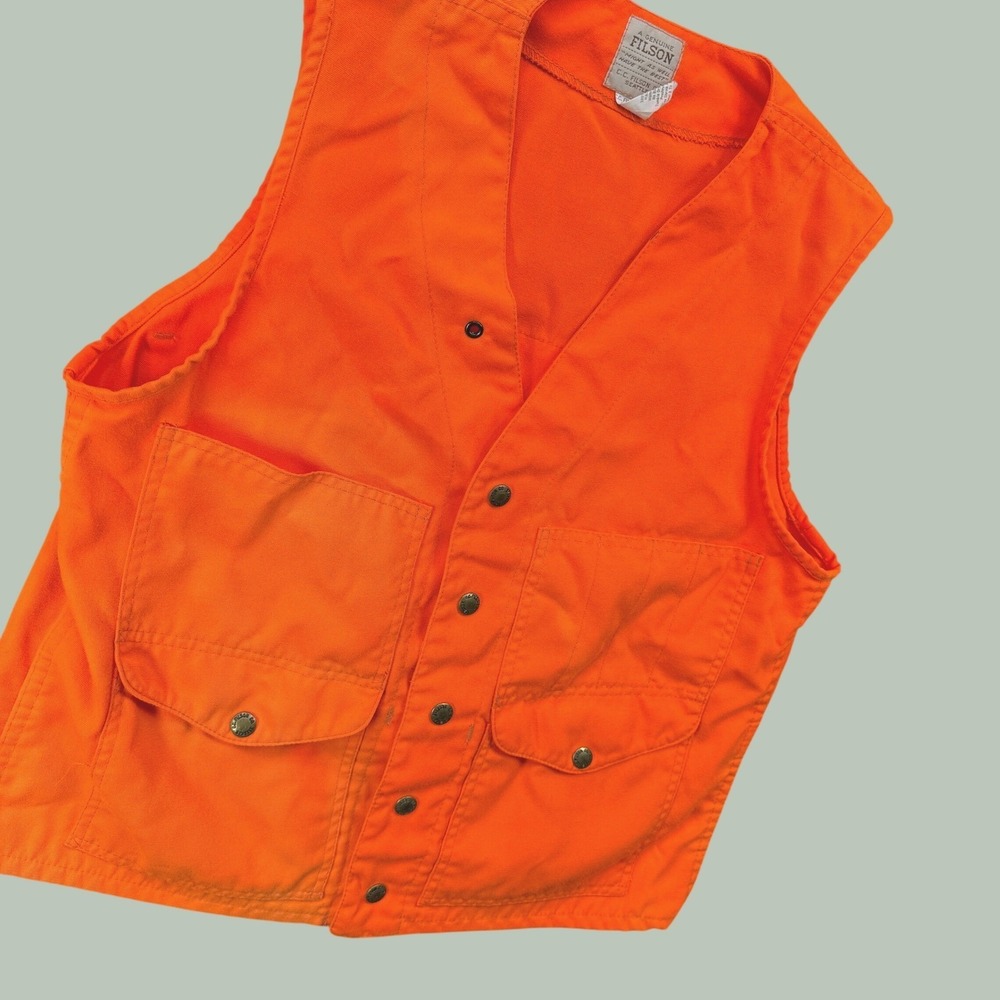 Vintage CC Filson Hunting Cruiser Vest 38 Orange Style 12 Blaze Safety Made USA